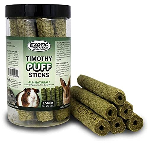 Timothy Puff Sticks - Healthy Natural Timothy Hay Chew Treat - High Protein, High Fiber - Guinea Pigs, Rabbits, Chinchillas, Prairie Dogs, Degus, Hamsters, Rats, Tortoises & Other Herbivores