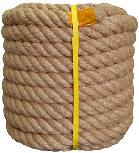 Natural Jute Hemp Rope (1.5 Inch x 50 Feet) Thick Manila Rope for Docks, Railings, Swing, Landscaping, Home Decorating