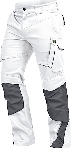 LEIBWÄCHTER Flex-line Arbeitshose Herren – weiß/grau – Gr. 98 – Bequeme Workwear mit Elastan (Spandex) – 60°C waschbar & trocknergeeignet – erhöhte Reißfestigkeit – für verschiedenste Berufe