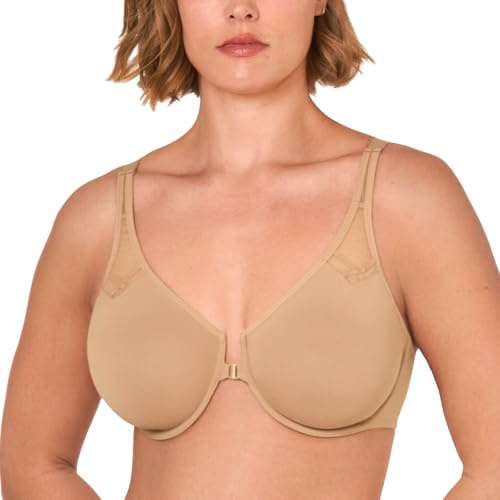 Delimira Women's Front Fastening Bras Underwire Unlined Racerback Plus Size Bra Natural 34D
