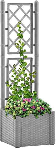 ZEYUAN Arriate, Mesa De Cultivo, Huerto Domestico, Cultivo De Plantas Aromaticas, Arriate De Jardín, con Enrejado y Sistema de riego automático Gris