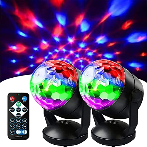 CCHKFEI Sound Activated Party Lights avec télécommande, RGB Disco Ball Light, Strobe Lampe 7 modes scène Par Light pour Home Room Dance Party Bar Karaoke Xmas Wedding Show Club - 2 Packs