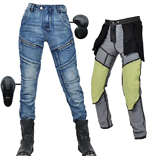 SHUOJIA Pantalon/mujer Moto Hombre Con Protecciones De Trabajo Carreras - Pantalones Vaqueros Hombre Cargo Pantalón Invierno Elástico Motocross Motocicleta (Blue,M)