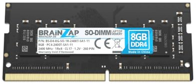 BRAINZAP 8GB DDR4 RAM SO-DIMM PC4-2400T-SA1-11 1Rx8 2400 MHz 1.2V CL17 Notebook Laptop Arbeitsspeicher Unbuffered Non-ECC