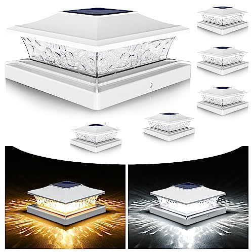 VOLISUN Solar Post Cap Lights, 2 Modes Outdoor Fence Lights (6 Pack, White)