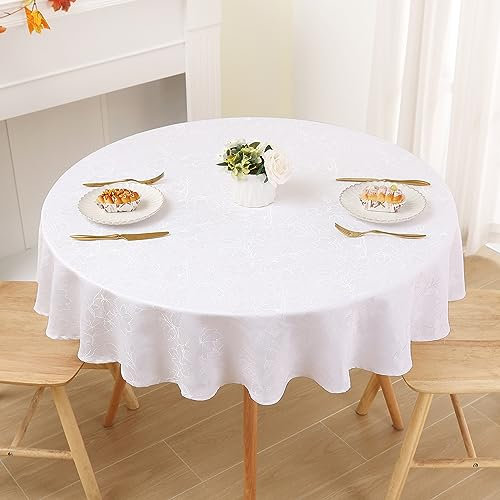 smiry Tischdecke Abwaschbar Wasserabweisend Gartentischdecke Tischtuch Lotuseffekt Ornament Tafeldecke Fleckschutz Tischwäsche Schmutzabweisend Pflegeleicht,Rund 140cm, Weiß