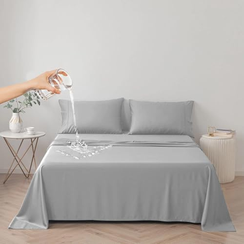 DUJUIKE 100% wasserdichte Schutzdecke oder Liner für Bett, Matratzenschoner für das Bett, Wiederverwendbare Unterlage, Bettlakenschutz (Grau, Cal King/King 230 * 250 cm)