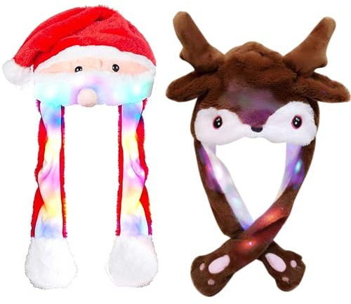 XineYuor 2PCS Gorros de Papa Noel,LED Gorro de Navidad y Sombreros de Santa Claus,Gorros Navideños Adultos,Gorro de Navidad Unisex Adecuado para Fiestas Navideñas y Juegos de Rol Navideños (A)