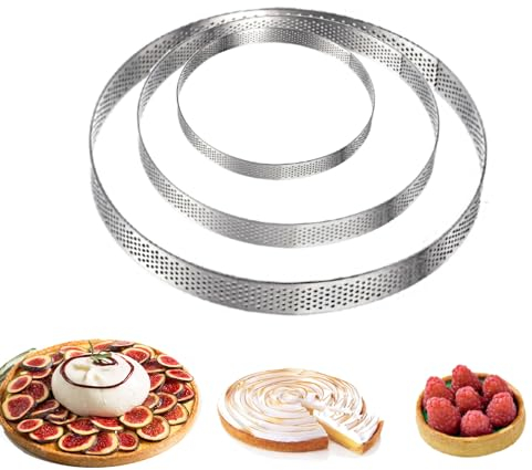 Neylokfen Lot de 3 Cercle à Tarte perforé - Ø 20cm,15cm,10cm Set de 3 pcs Patisserie Cercle Tartelette Perforé INOX -Epaisseur 0.8mm- Ht 2cm (10,15,20cm/Ht 2cm)