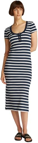 Tommy Hilfiger Vestido Ajustado Henley Dorado BTN para Mujer WW0WW43864, Azul (Dark Night Navy/Calico STP), XS