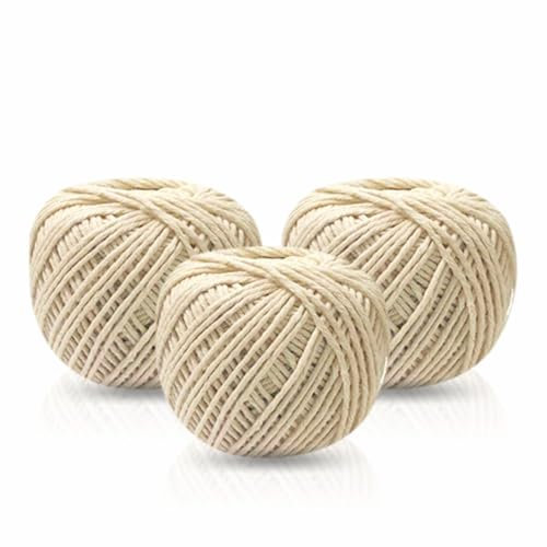 Cooking String Garden Twine Natural Cotton Macrame Cord Art Craft Off White Ball Kitchen Trussing Culinary Thin Meat Rope Plant Wall Hanging Diy Project Christmas Parcel Wrapping(3 Pack)