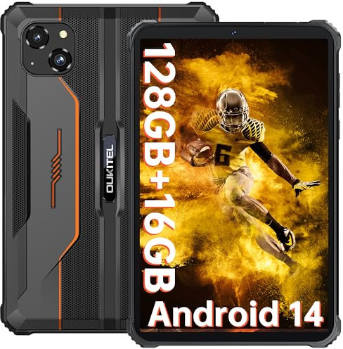 OUKITEL RT3 Pro Tablet Rugerizada - 16GB+128GB 1TB Ampliable Rugged Table, Tablet 8 Pulgadas Android 14, Batería 5150mAh, 16MP+8MP Cámara Tablets, Soporte 4G Dual SIM/WiFi/Face ID/BT 5.0/NFC, Naranja