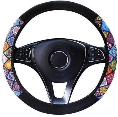 Arrderly 1 Piece Ethnic Style Steering Wheel Cover, Breathable Non-Slip Microfibre, 37-38 cm Universal, Multicolor