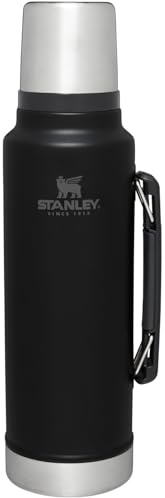 Stanley Classic Legendary Vacuum Bottle 1.5 qt Wide Mouth with Leakproof Cup Lid Keep Drinks Hot or Cold Packable for Travel Insulated Stainless Steel Thermal Bottle BPA-Free Black 2.0