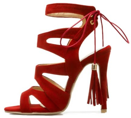 Hykytyhk Sandalias de gladiador con cordones para mujer, con puntera abierta, con tiras y tacones altos, Rojo -, 37.5 EU
