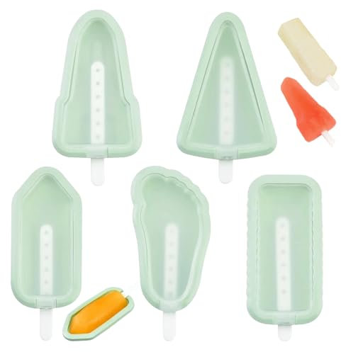 5Pcs Ice Lolly Moulds with Sticks, Reusable Silicone Ice Popsicle Mould, BPA Free Ice Cream Mould with Non-Spill Lid, Perfect for DIY Dessert, Cake Pops, Ice Pop Moulds