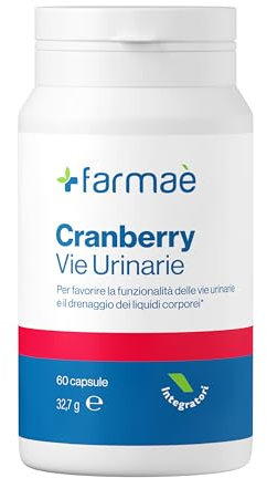 Farmaè - Cranberry - Supporta le Vie Urinarie e Favorisce il Drenaggio dei Liquidi Corporei, Formula Naturale con Mirtilli Rossi e Uva Ursina, 60 Compresse