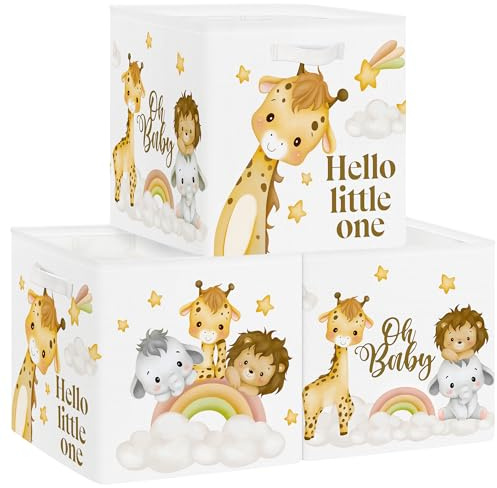 Clastyle Set di 3 Cubi Portaoggetti Ripiegabili Animale da Sogno Kallax Contenitori Pieghevole per Scaffale Scatole Portaoggetti Genitore per Libro Giochi, Giraffa, 30x30x30 cm