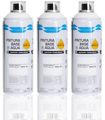 BESCH Pintura en Spray Base Agua 400ml – Ecológica, Sin Olor, para Madera, Plástico, Metal y Cartón – Cobertura Uniforme y Secado Rápido - Blanco Brillo, Pack de 3 unidades