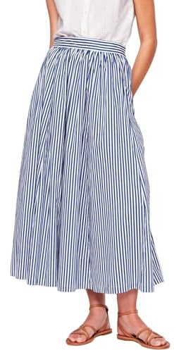 CHARTOU Women Casual Stripe Skirt Back Elastic Waist Long Flowy A Line Skirt with Pockets (Small,Blue)