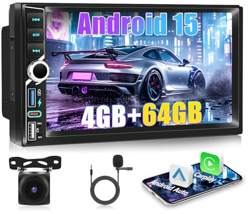 Autoradio Motorsi 2 Din [4+64G] A-pple Carplay Android Auto Radio, Autoradio Stéréo à écran Tactile IPS 7 Pouces avec Bluetooth 5.0/GPS/WiFi/FM/RDS, Lecteur Multimédia Android 15 pour Voiture + Caméra