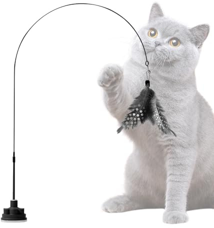 Cat Teaser Toy - 39 Inch Interactive Wand with Bell, Strong Suction Cup Base, Indestructible Play Stick for Kittens | Indoor Training Toy for Hunting, Exercise, Jumping, Active Cats, Pet Entertainment