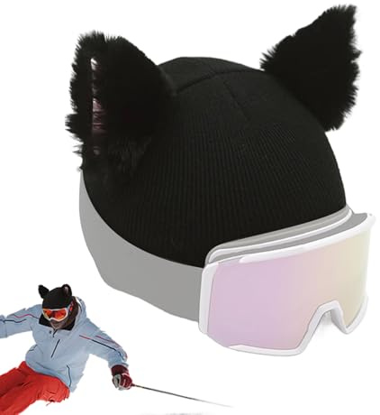 Copricasco Da Sci Con Orecchie Di Gatto - Protettore Per Copricapo Peloso In Peluche, Accessorio Regolabile Per Casco Per Sport Invernali Per Sci, Snowboard, Ciclismo E Pattinaggio (Nero)