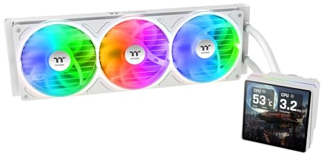 Thermaltake TH360 V3 Ultra ARGB CPU Liquid Cooler; Intel/AMD; 1x360mm 500~2500rpm Single Frame ARGB Fan; 3.95 TFT 720x720p LCD; Rotatable Pump Head; TT LCD Screen Control; Snow; CL-W476-PL12SW-A