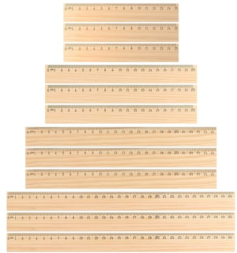 Cheynn Lot de 12 règles en bois - 15 cm, 20 cm, 25 cm, 30 cm, petite règle de mesure droite, en bois naturel, règle de couture, échelle, cadeau pour l'école, la maison, le bureau, l'artisanat