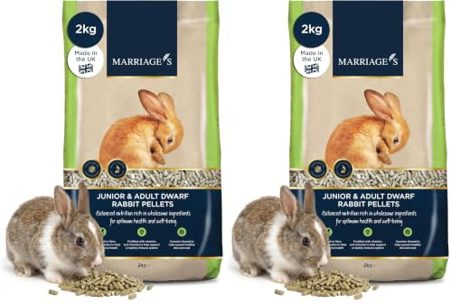 Marriage’s - Indoor Rabbit Food Pellets for Healthy Weight & Immune System, Dwarf & Baby Rabbit Food with Sunflower Seed, 100% Nutri Pressed, Suitable for 20 Weeks and Older (2kg) (Pack of 2)
