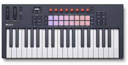 Novation FLkey 2 37 — Teclado controlador MIDI para FL Studio. Crea ritmos con teclas tamaño completo, USB, ruedas de tono y modulación, 16 pads de percusión y arpegiador. Incluye 6 meses de FL Studio