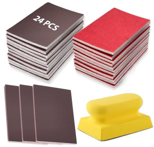 Set di 24 spugne abrasive a grana 1000 x 75 mm, grana P180-P3000, abrasiva a secco umido, blocco abrasivo riutilizzabile, per lucidare metallo, legno e pareti