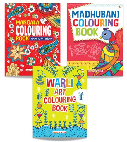 Colouring Books for Kids and Adults (Set of 3 Books) - Madhubani, Mandala, Warli - Colouring Activity Books - Age 4 - 99 Years