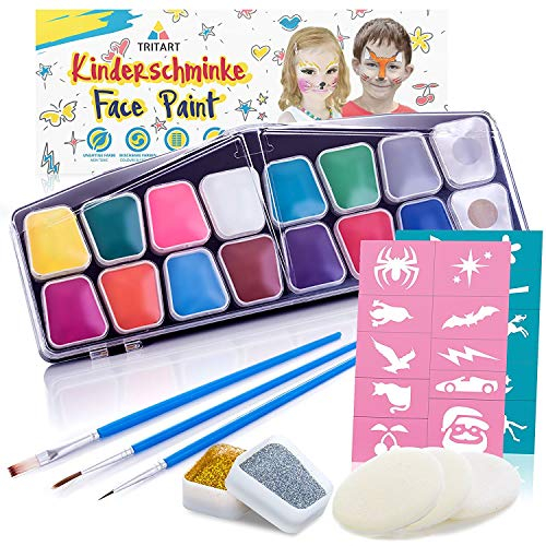 Profi Kinderschminke Set 42 Teile | wasserlösliche Schminkfarbe | GRATIS Schwämme von Tritart