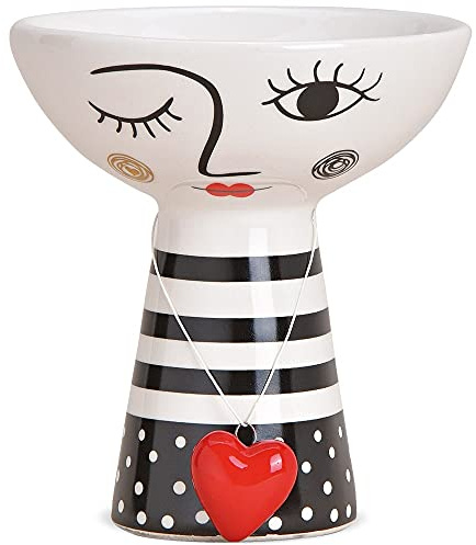 matches21 - Cuenco decorativo para velas (cerámica, 1 unidad, 11 x 12 cm), diseño de cara y corazón, color blanco, negro y rojo