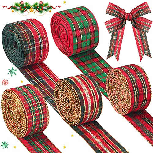 Búfalo Cinta de Cuadros de 1 Pulgada - 5 Rollos de 30 Yardas, Cinta de Alambre para Navidad y Corona de Invierno, Ideal para DIY y Manualidades, Envoltura de Regalo