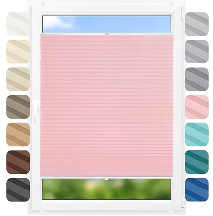 Birrke® Plissee Ohne Bohren Klemmfix 85x220 cm - Fenster Plisseerollo mit Bequemer Oben-Unten Funktion - Plissees für Sonnenschutz und Sichtschutz - Einfache Montage - Puderrosa, Rosa