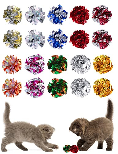 Molain katt rynkbollleksaker, 20 stycken färgglada kattleksaksbollar katt lek leksak inomhus katter interaktiv boll leksak stor boll leksak för katt kattunge 6 cm/2,36 tum