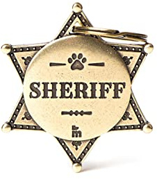 My Family Placa de Identificación personalizado para perro Made in Italy, Sheriff, Placa de identificación de Perro Grabada Gratis, Latón Inglés, Colección Bronx