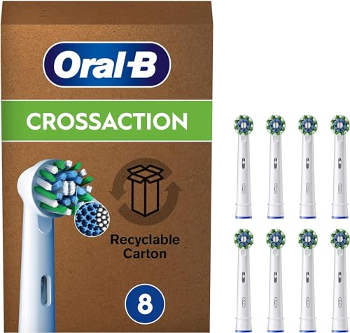 Oral-B Pro Lot De 8 Brossettes De Rechange Cross Action, AUTHENTIQUES, Blanches, Nettoyage En Profondeur, Têtes Rondes, Embouts Pour Les Brosses A Dents Electriques Oral B Pro, Carton