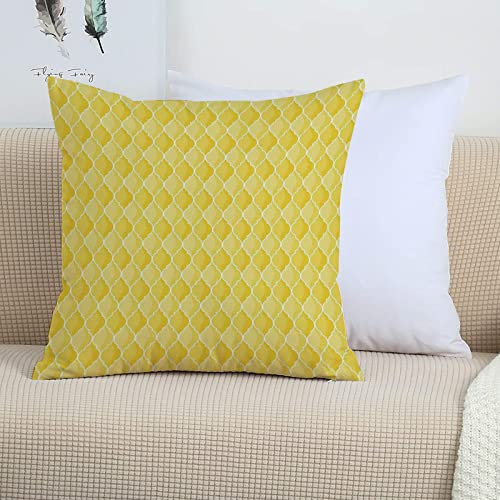 2er-Set Dekorativ Kissenbezug 45x45 cm,Gelbes Dekor, Quatrefoil marokkanischen Themen Oval geomet,Polyester Kissenbezüge Dekokissen Kissenhülle Set Kissen Fall für Sofa Auto Schlafzimmer Zuhause Dekor