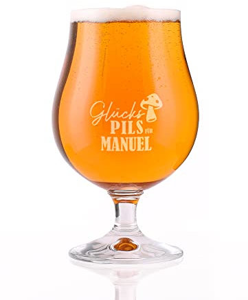 Herz & Heim® gravierte Pilstulpe -Glückspilz- mit Wunschname