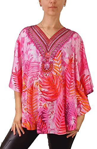 Mimosa Women Kaftan Tunic Top With Stone Embelishments Loose Fit Blouse Beachwear Floral Animal Print