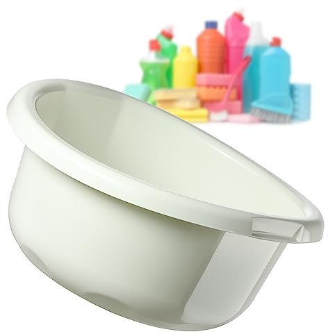 KADAX Bacino in Plastica per il Lavaggio a Mano di Abbigliamento e Stoviglie, con Forma Rotonda e Maniglie Ergonomiche (8L, Crema)