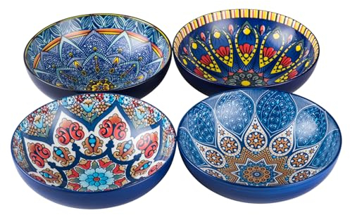 UNICASA Dessertschalen Porzellan, 4er Set Suppenschalen Salatschüsseln mit Muster und Bunte Farbig - 750ml