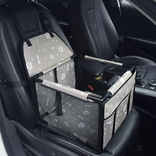 GoBuyer Waterproof Pet Dog Car Seat Booster Carrier Box and Basket with Seat Belt Harness Restraint for Puppy Cat Travel (Grey Bone, Medium 50x40cm)