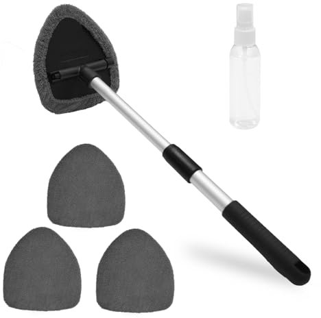 Scheibenreiniger Auto, Autoscheiben Innenreiniger, Erweiterbares Windschutzscheiben Reiniger mit 3 Mikrofaserpads und Sprühflaschen, Multifunktionaler Auto Fensterwischer Kit