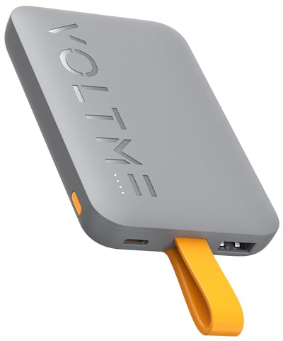 VOLTME Power Bank 10,000 mAh 38,5 Wh Gris, Chargeur Portable Charge Rapide 3 Ports Hypercore 10C Sling 10K, Essential Batterie Externe 3-Port Charge Rapide Compact avec Câble intégré pour Voyage