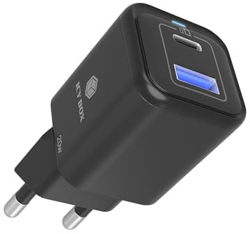 ICY BOX Chargeur 2 Ports avec 20W, USB-C & USB-A, Power Delivery 3.0, Quick Charge 3.0, Protection Contre la surchauffe et Les surtensions, IB-PS1020-PD