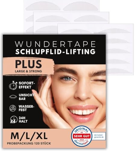 WUNDERTAPE Schlupflider Stripes CLEAR & STRONG Schlupflid-Tape Streifen zum Augenlid-Lifting ohne OP! (wasserfest, 24h Halt, double eyelid lifting tapes) Augenlid-Tape (120 M+L+XL)